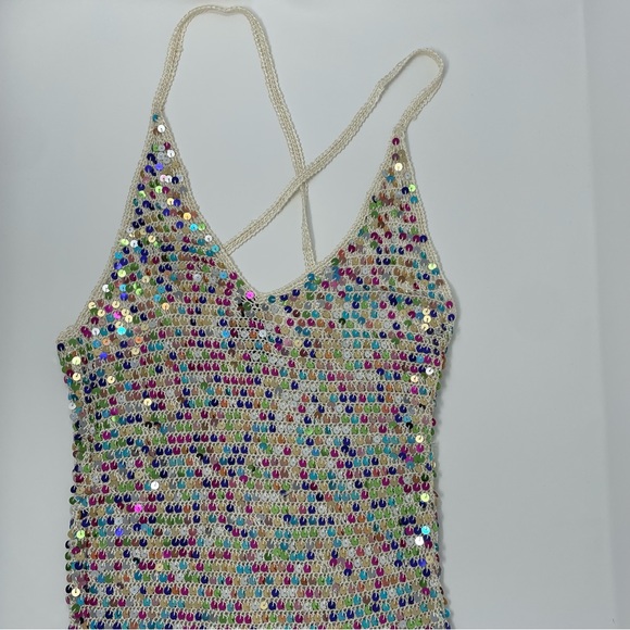 Retrofete Elliana Sequin Crochet Mini Dress Multi Rainbow XS Small